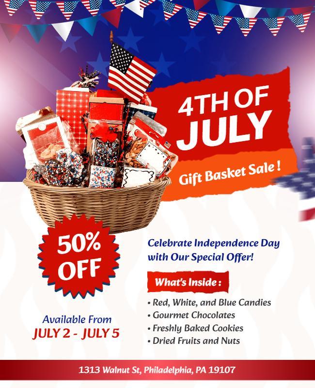 Fourth Of July Gift Basket Sale Flyer Template