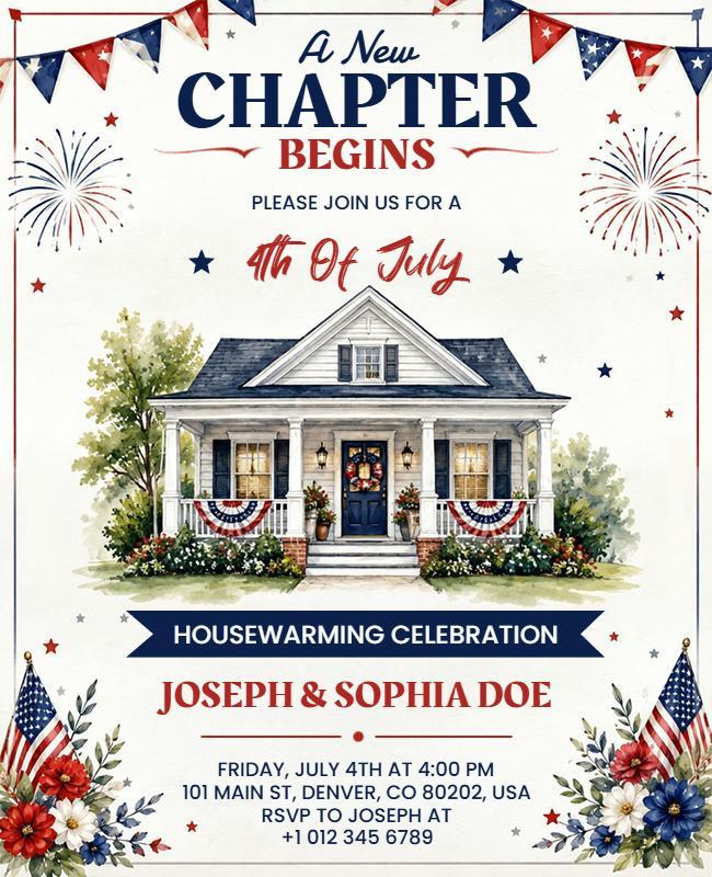 Fourth of July Housewarming Celebration Invitation Flyer Template