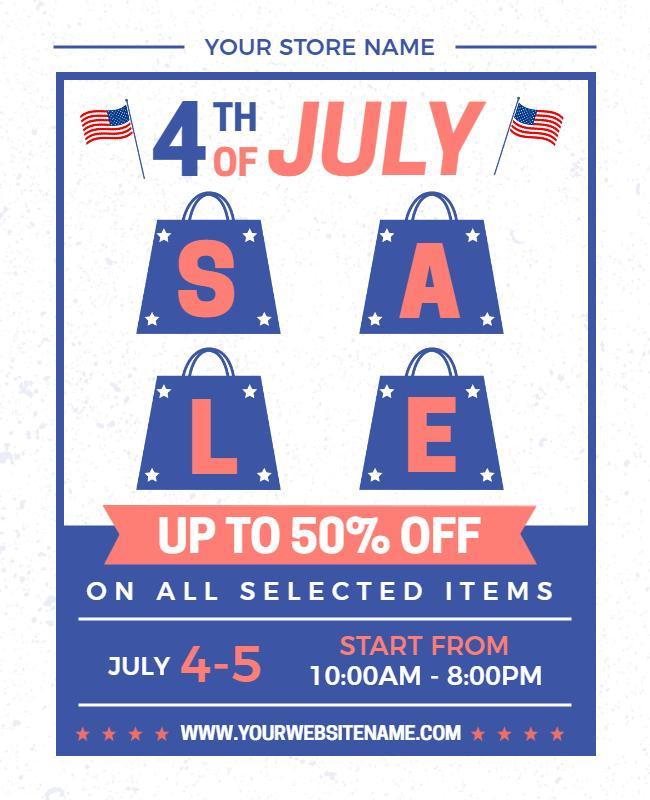 Patriotic Red White Blue Fourth of July Sale Flyer Template