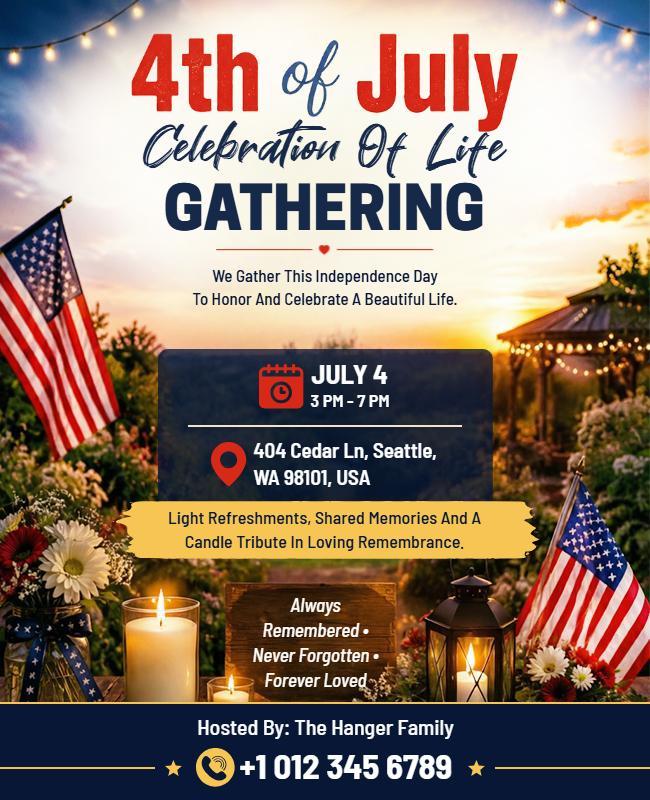 Fourth of July Life Celebration Gathering Flyer Template