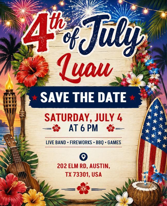 Fourth of July Luau Celebration Flyer Template