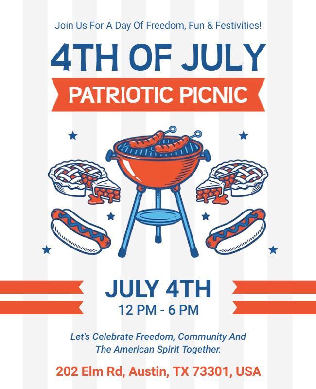 Fourth of July Patriotic Picnic Flyer Template