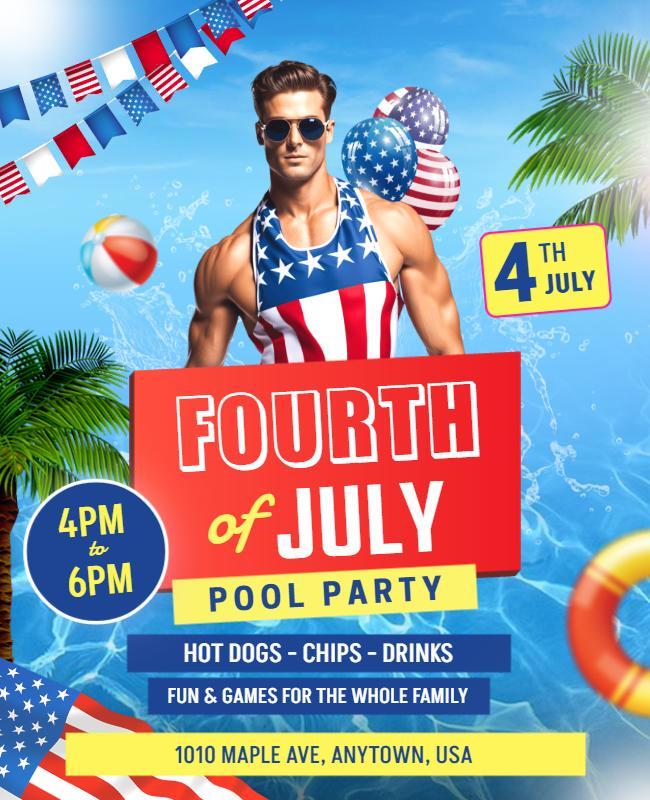 Fourth Of July Pool Party Celebration Flyer Template