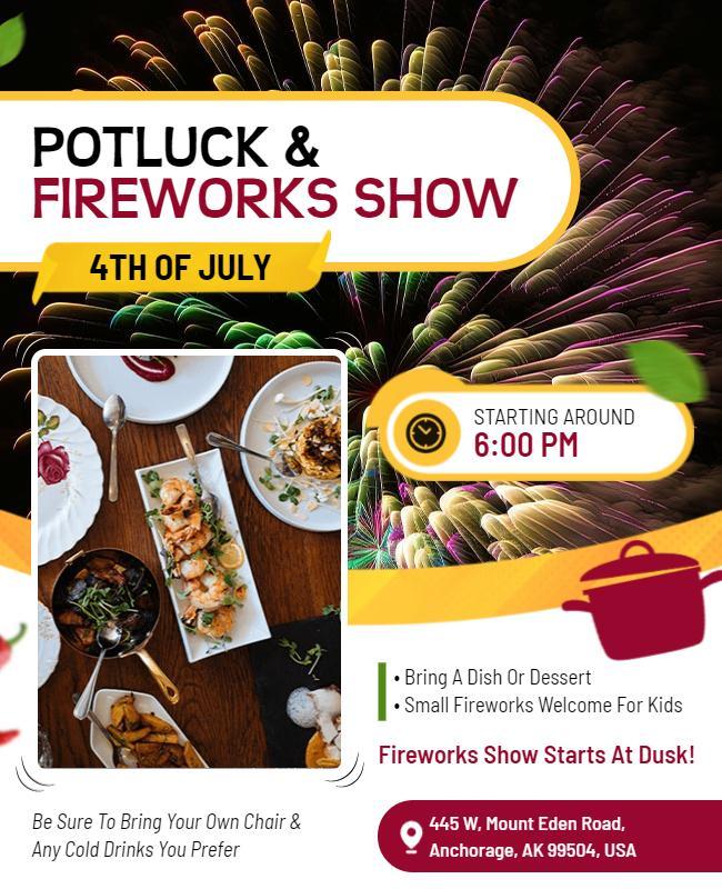 Fourth Of July Potluck and Fireworks Flyer Template