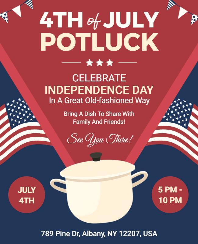 Fourth of July Potluck Celebration Flyer Template