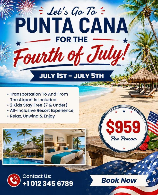 Fourth of July Punta Cana Travel Flyer Template