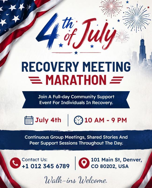 Fourth of July Recovery Meeting Marathon Flyer Template