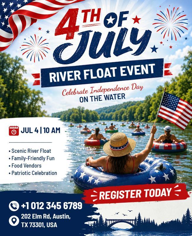 Fourth of July River Float Celebration Flyer Template