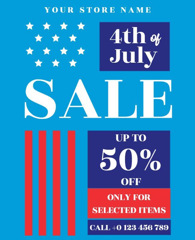 Patriotic Blue 4th of July Sale Promotional Flyer Template