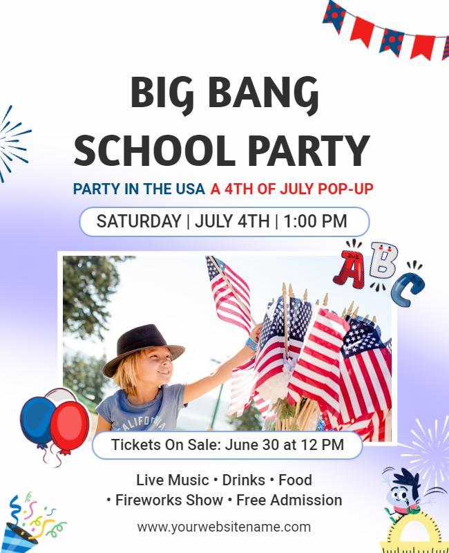 Fourth Of July School Party Celebration Flyer Template