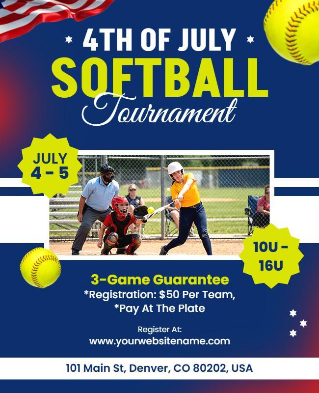 Fourth of July Softball Tournament Flyer Template