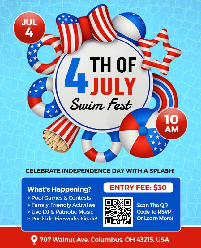 Fourth of July Swim Fest Celebration Flyer Template