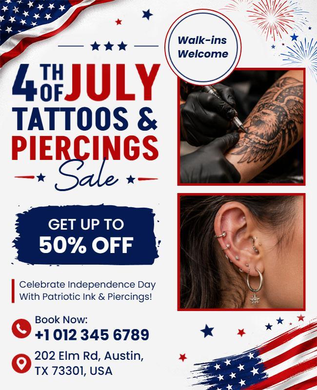 Fourth of July Tattoo and Piercing Sale Flyer Template