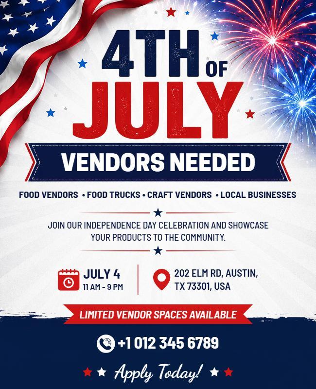Fourth of July Vendor Needed Flyer Template