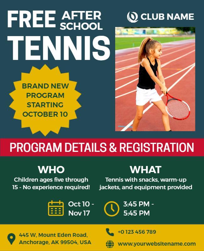 Free After School Tennis Program Flyer Template