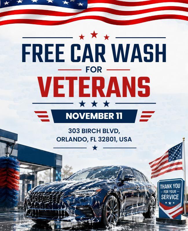 Free Car Wash for Veterans Event Poster Template