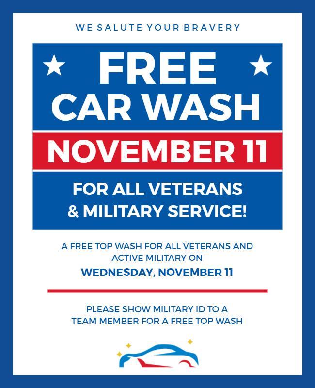 Free Car Wash for Veterans Flyer Template