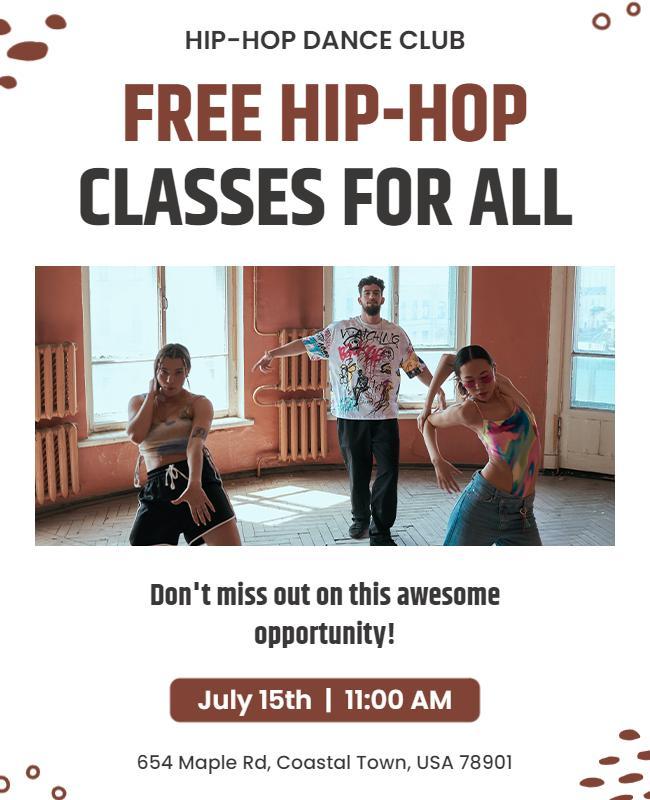 Free Hip Hop Dance Classes Event Flyer Template