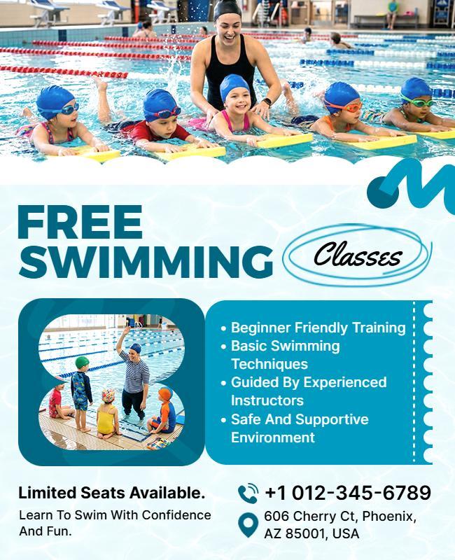 Free Swimming Classes Promotional Poster Template