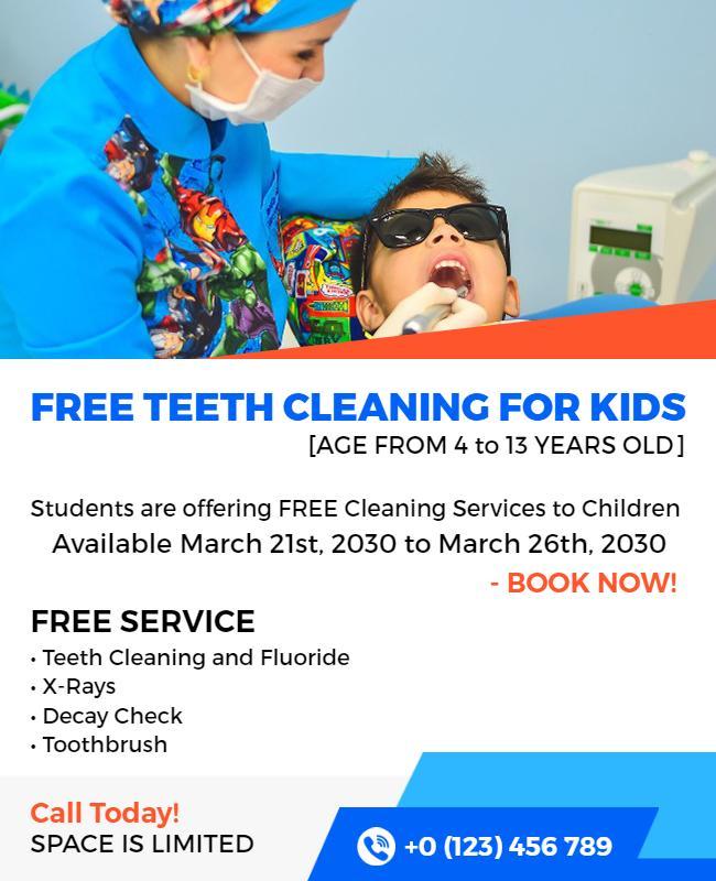 Free Teeth Cleaning for Kids Dental Flyer Template