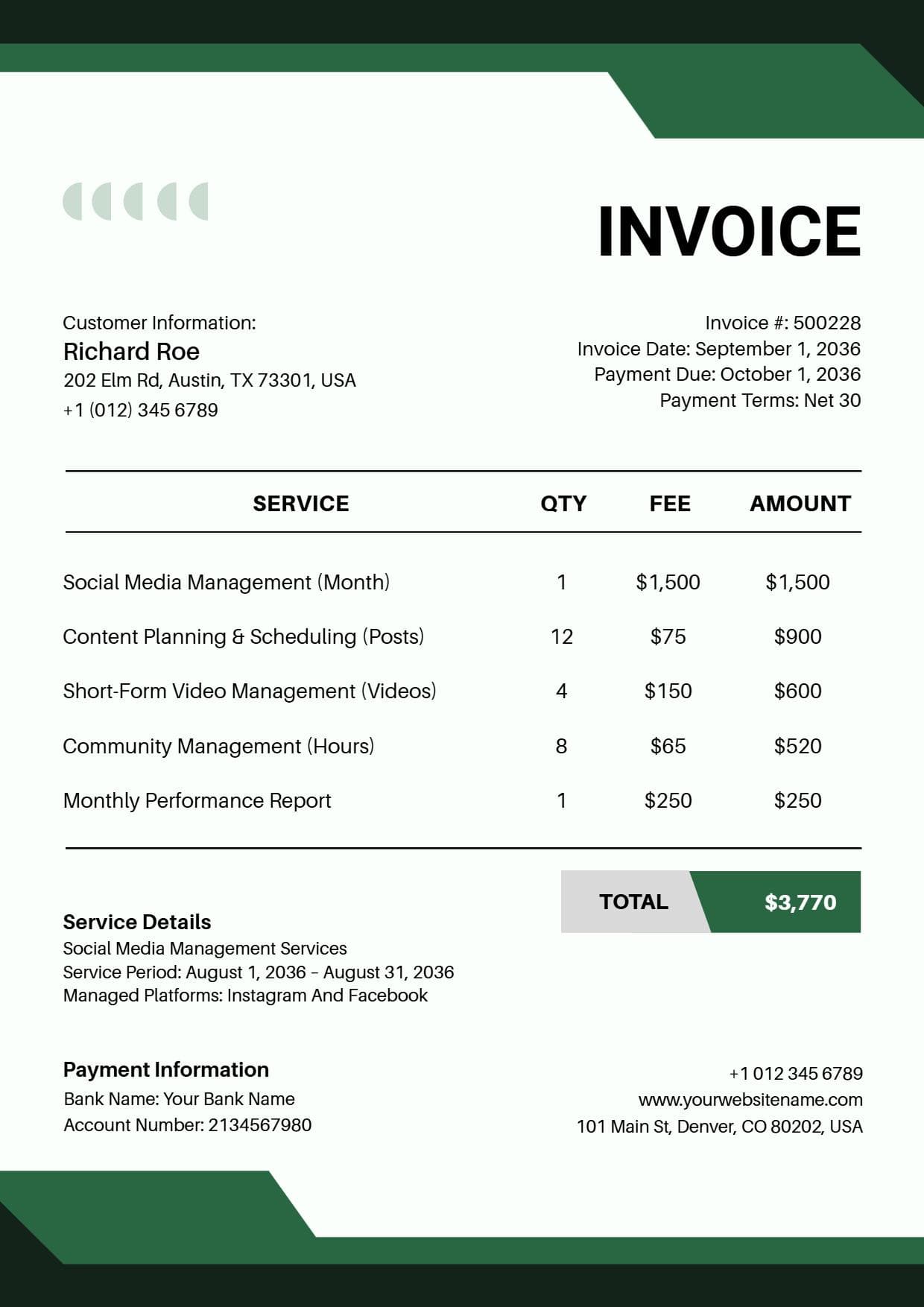 Professional Consulting Service Fee Company Invoice Template