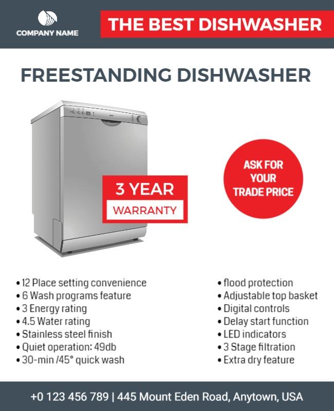 Freestanding Dishwasher Promotional Flyer Template