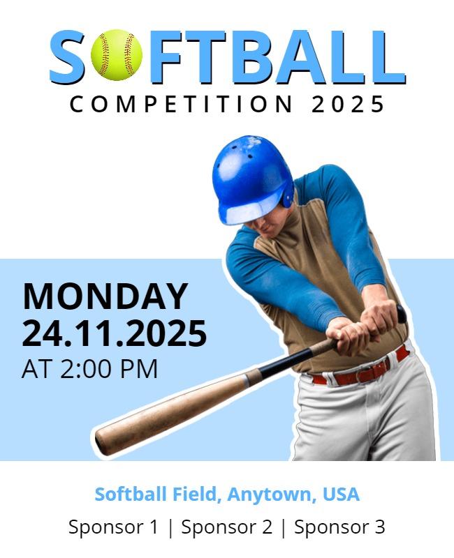 French Pass and White Softball Competition Flyer Template