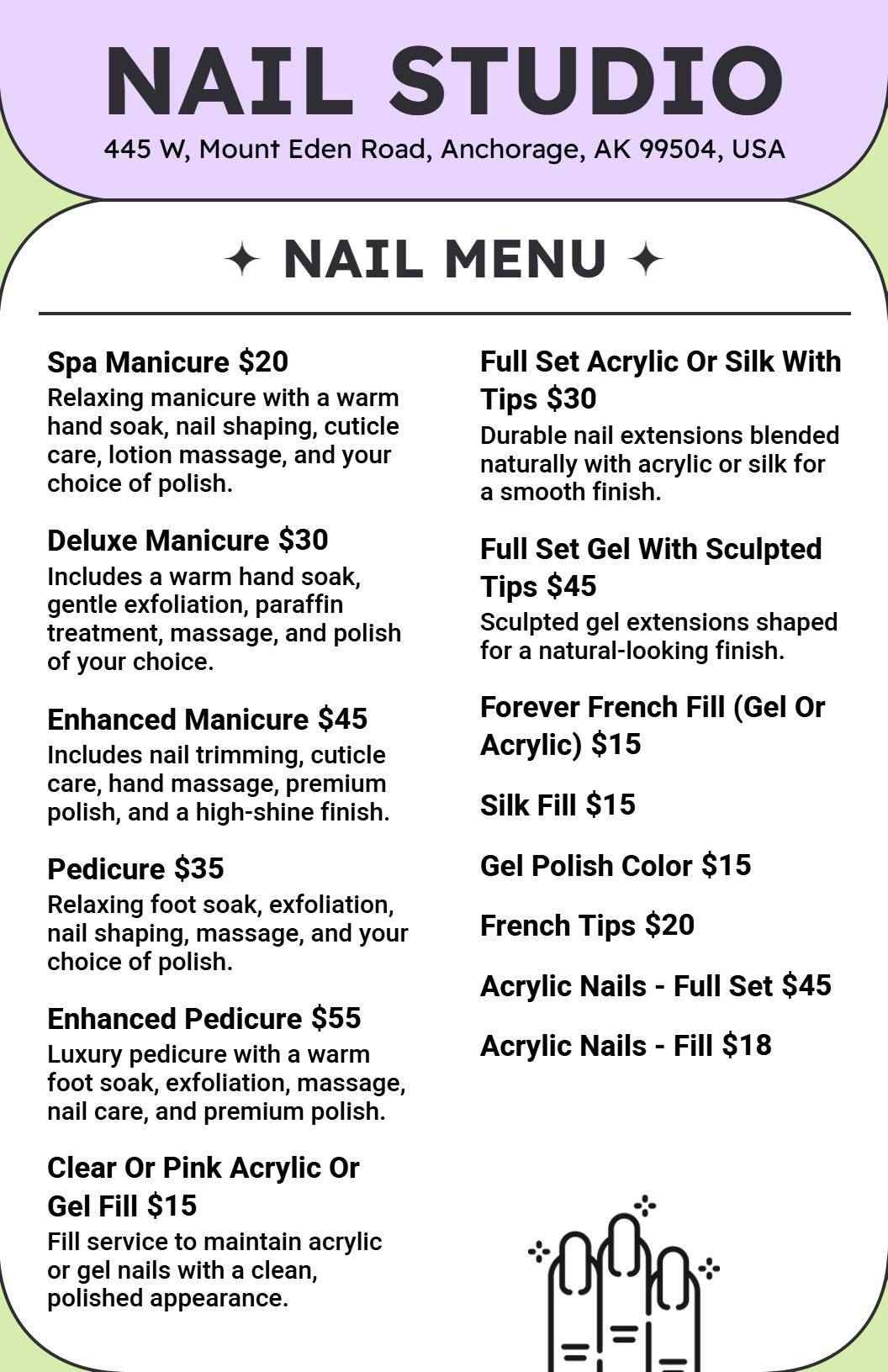 French Tips and Polish Color Variety Selections Nail Menu Template