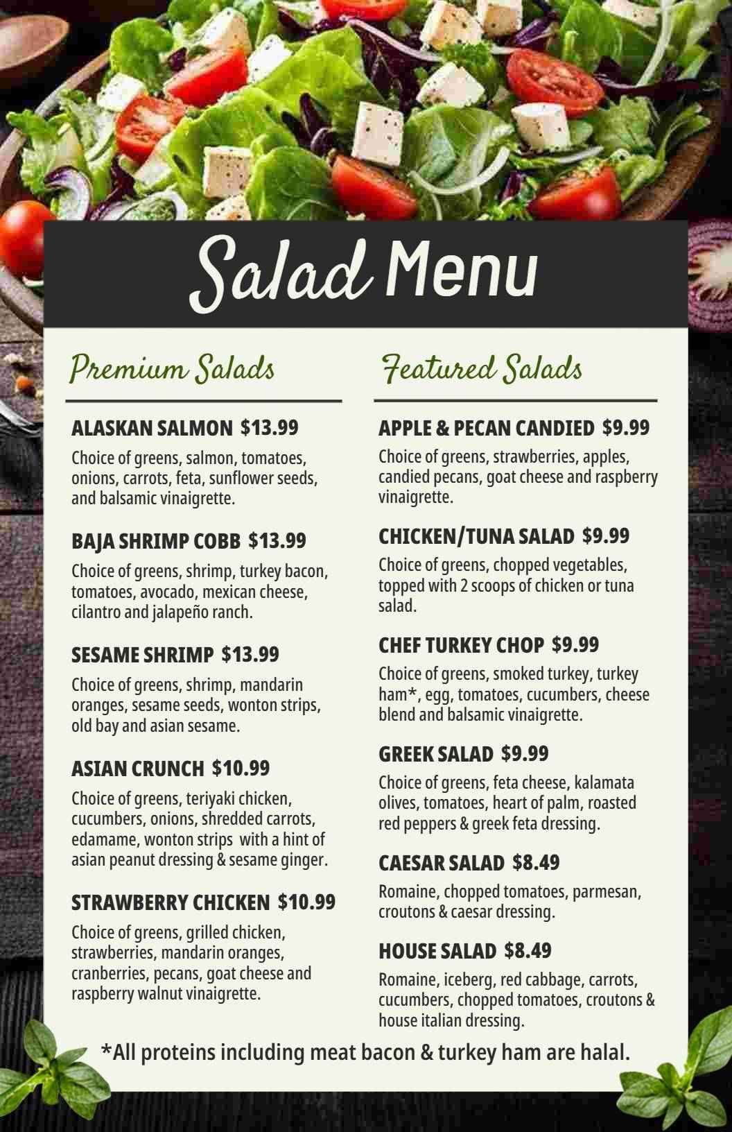Fresh and Flavorful Premium and Featured Selections Salad Menu Template