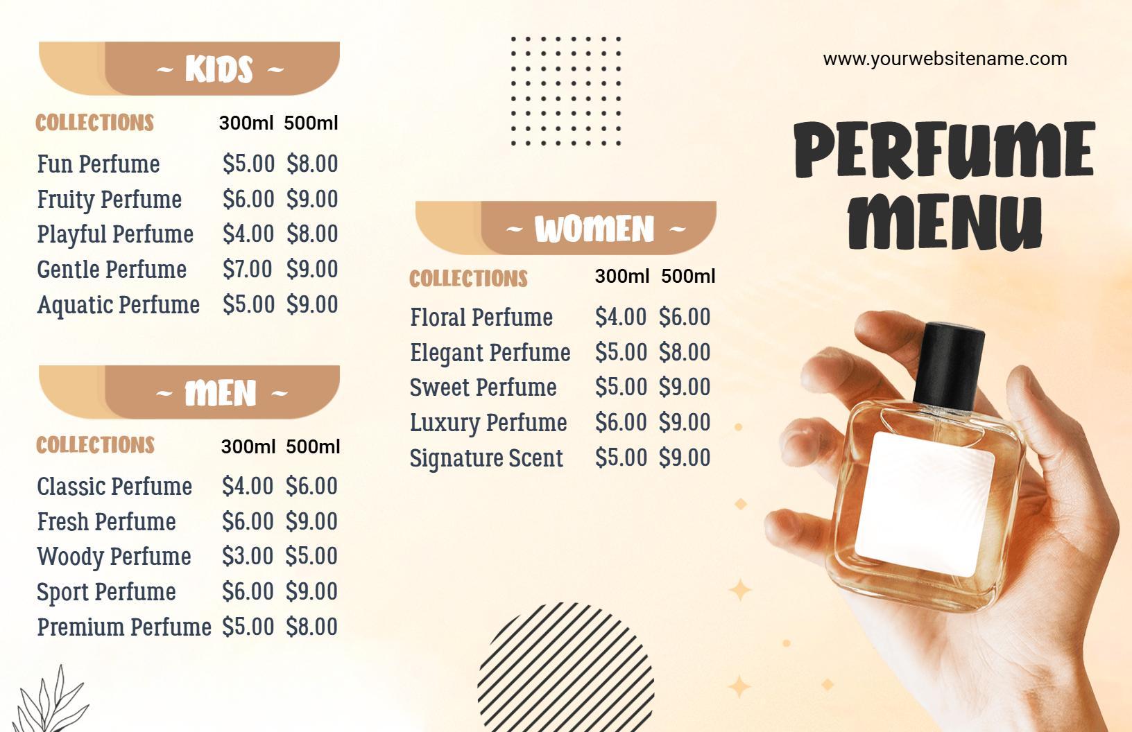 Fresh and Gentle Perfume Collections for All Ages Menu Template