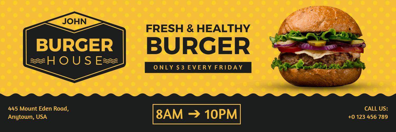 Fresh and Healthy Burger Promotion with Yellow Background Banner Template