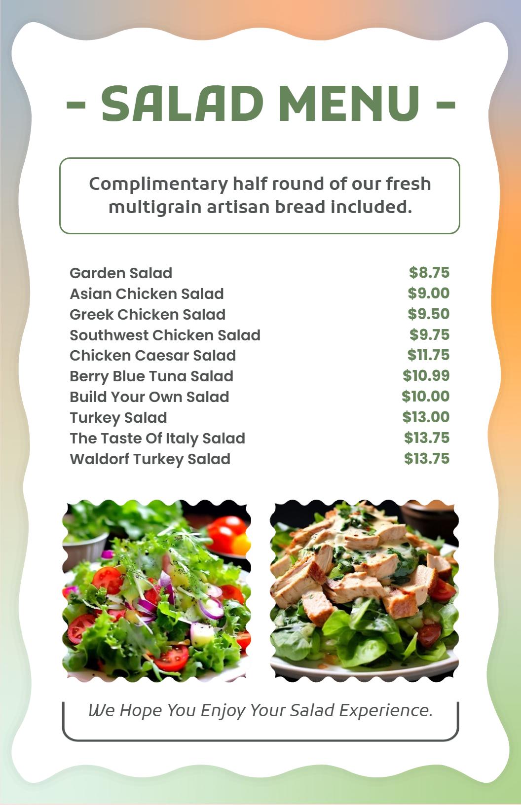 Fresh Artisan Bread Pairing with Tasty Healthy Salad Menu Template
