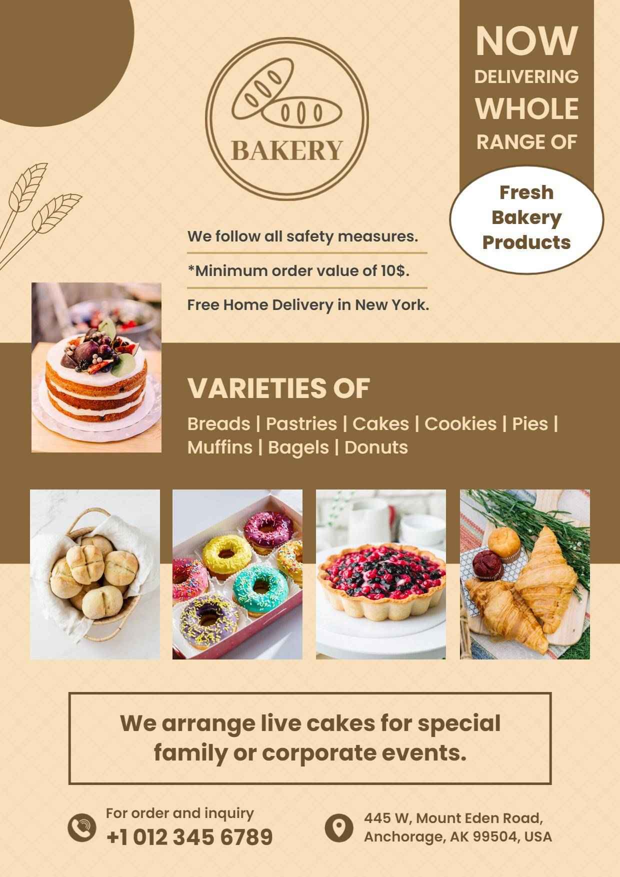 Fresh Bakery Product Delivery A4 Flyer Template