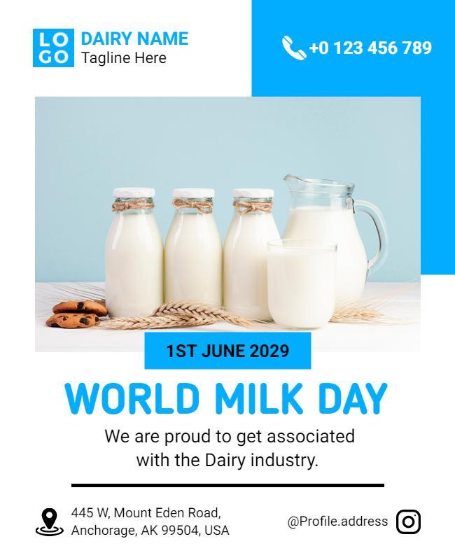 Fresh Blue Dairy Celebration for World Milk Day Poster Template