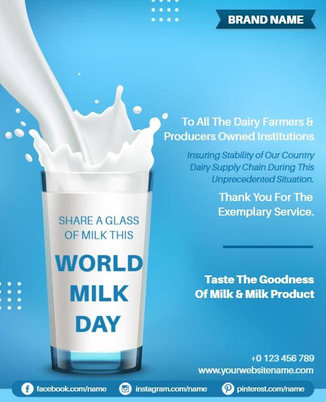 Fresh Blue Dairy Milk Celebration World Milk Day Poster Template
