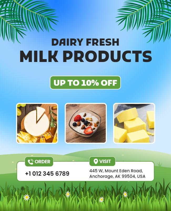 Fresh Blue Sky Dairy Milk Products Sale Poster Template