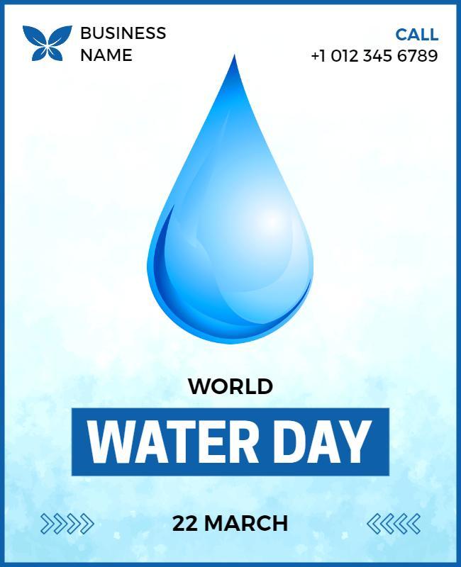 Fresh Blue Water Drop Awareness Campaign Poster Template