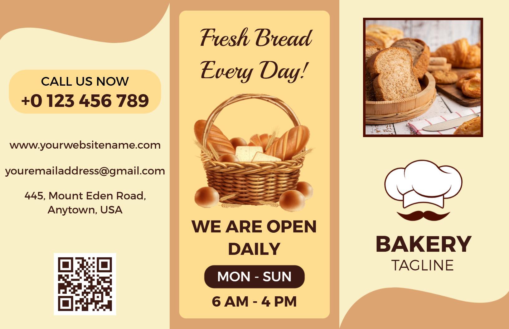 Fresh Bread Daily Bakery Menu and Discount Offer Brochure Template