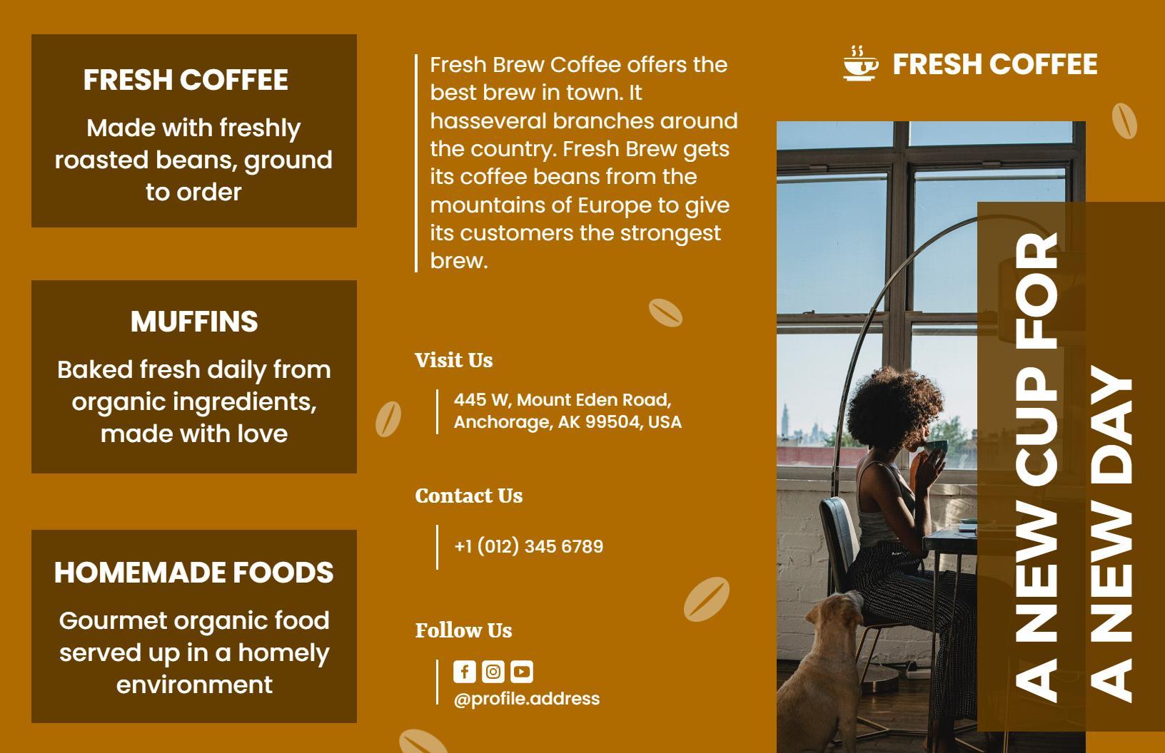 Fresh Brew Coffee Shop Menu and Promotion Brochure Template