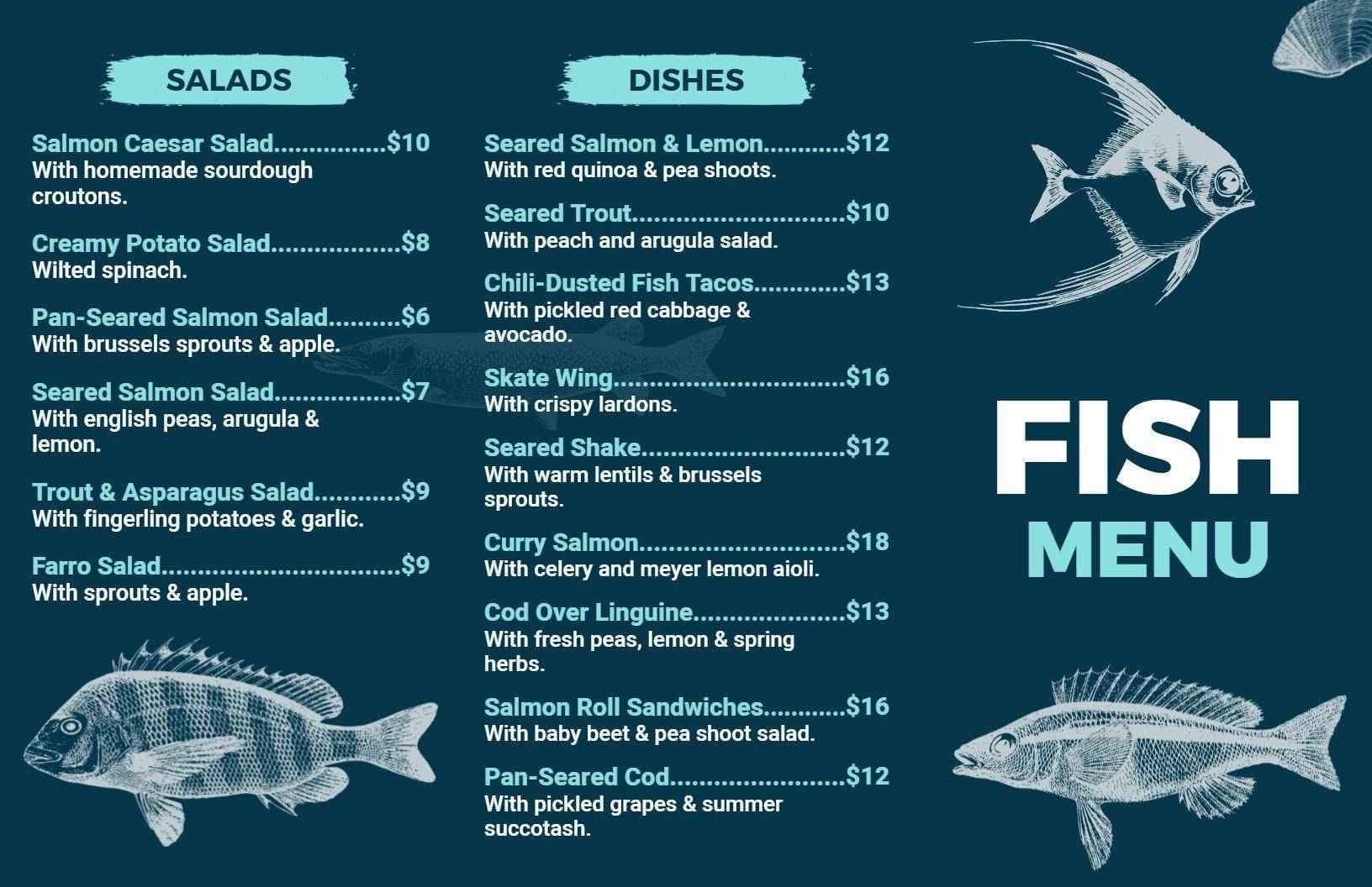 Fresh Catches and Delectable Dishes for Seafood Menu Template