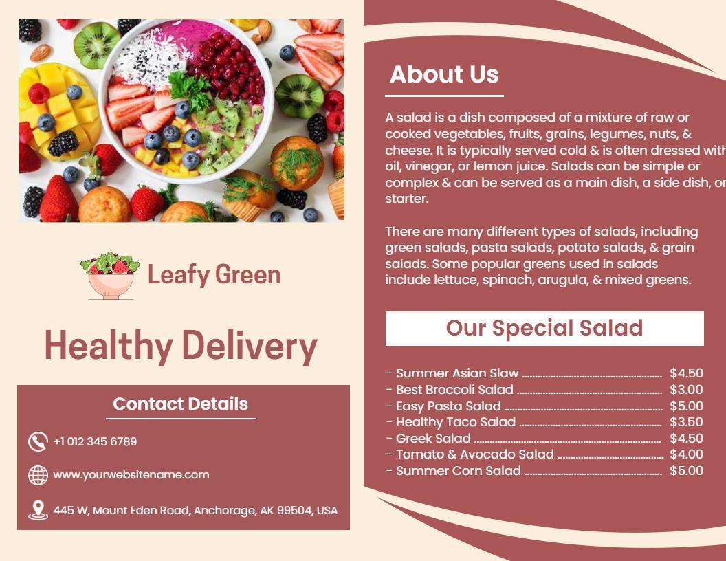 Fresh Colorful Salad Menu and Delivery Service Brochure Template