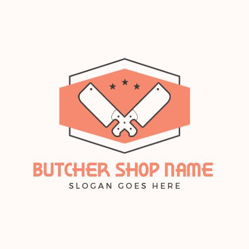 Fresh Edible Meats Illustrated with Butcher Tools Logo Template
