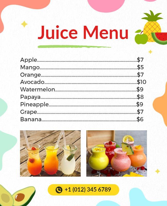 Fresh Fruit Juice Menu Flyer Template