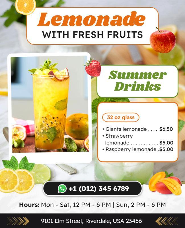 Fresh Fruit Lemonade Summer Drinks Flyer Template