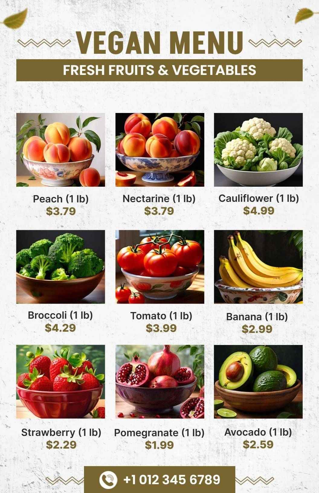 Fresh Fruits and Vegetables Selection Vegan Menu Template