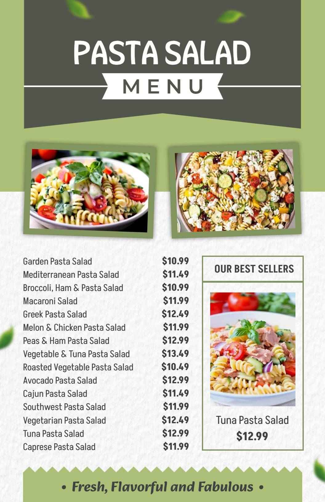Fresh Green Culinary Pasta Salad Menu Template