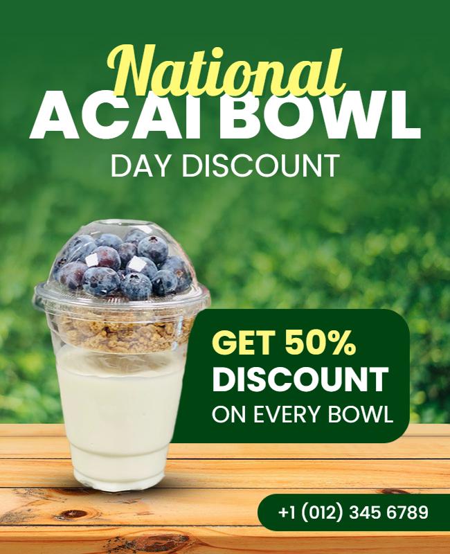 Fresh Green Discount Offer for National Acai Bowl Poster Template