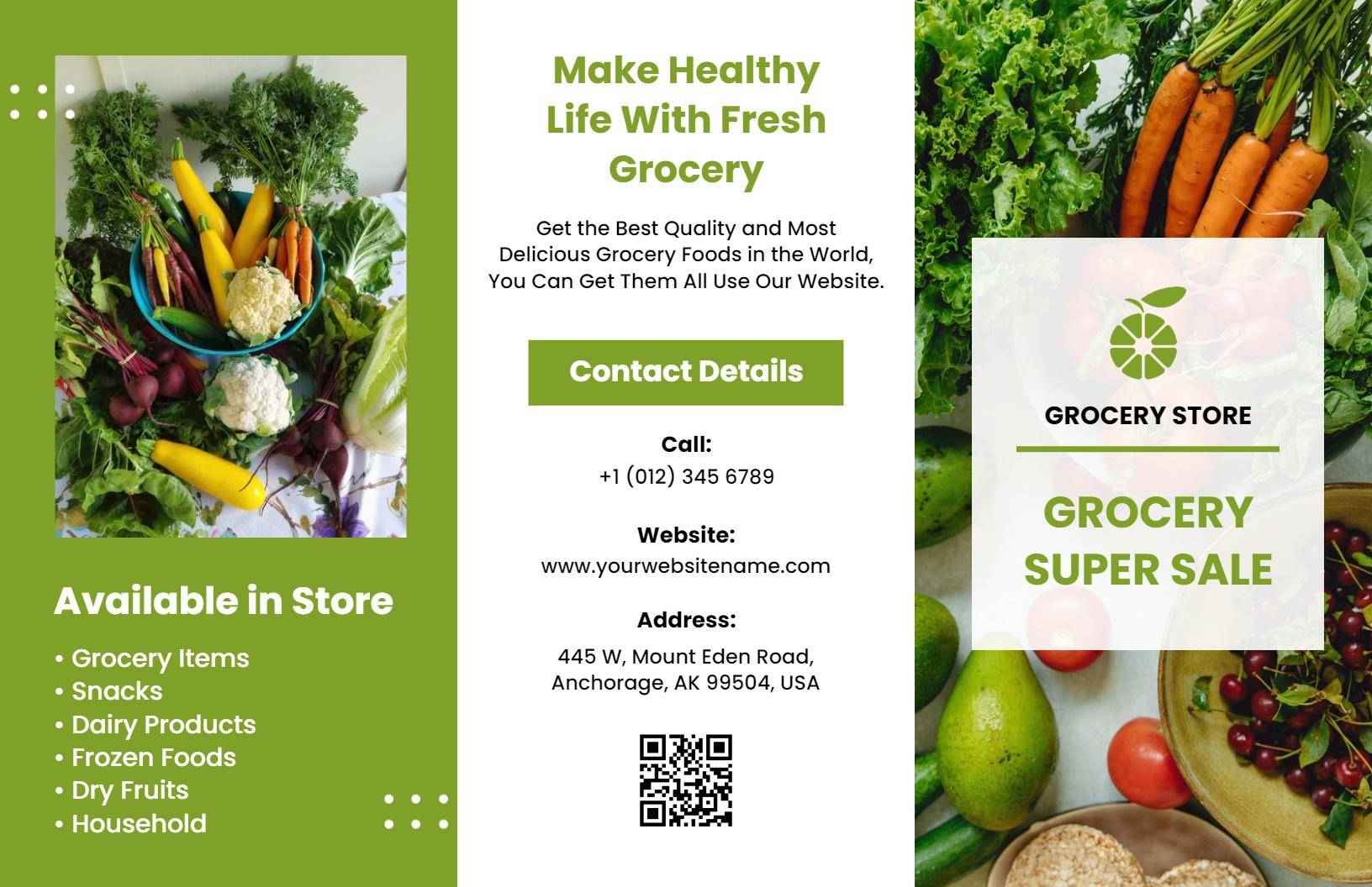 Fresh Green Healthy Grocery Store Super Sale Brochure Template