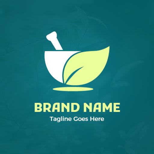 Fresh Green Herbal Mortar and Pestle for Natural Remedies Logo Template