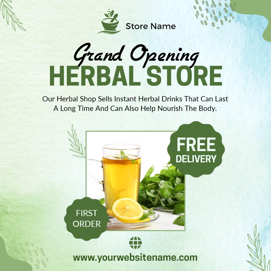 Fresh Green Herbal Store Grand Opening Promotion Ad Template